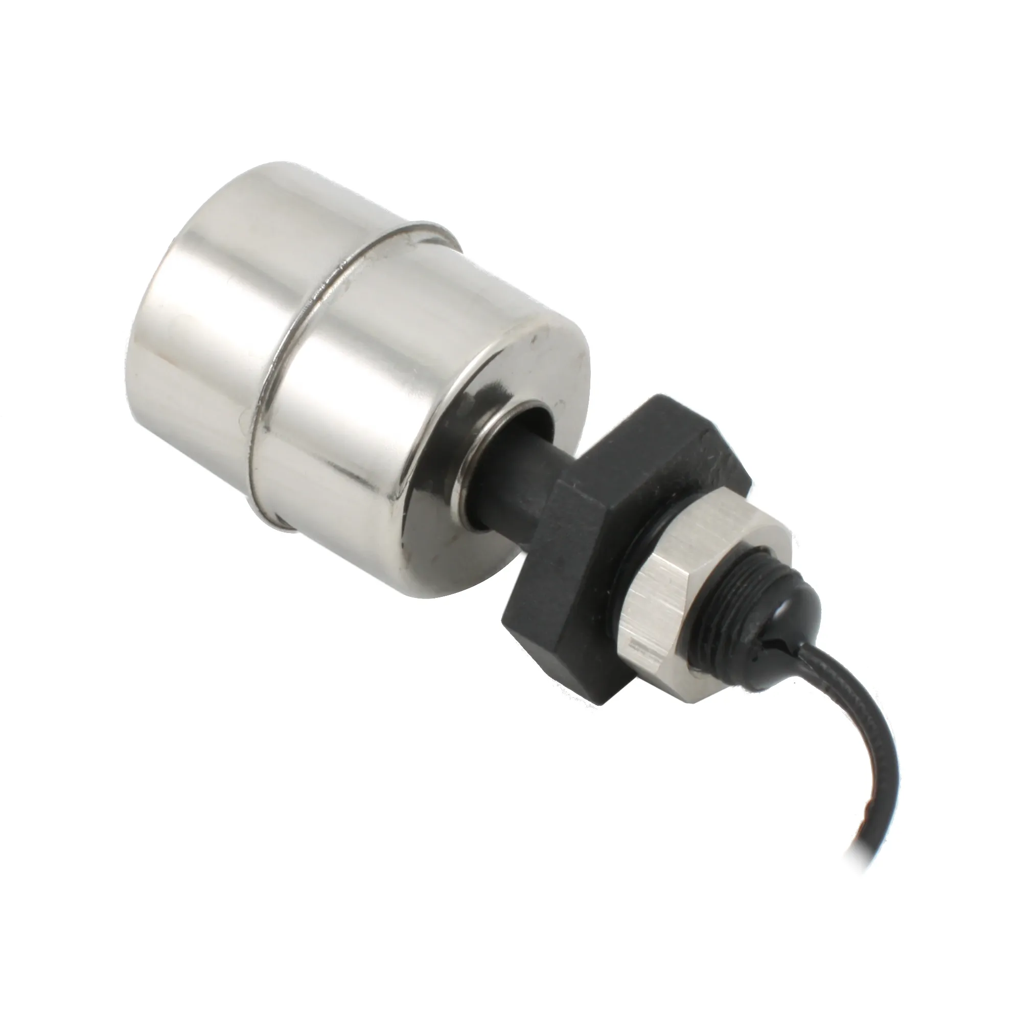 Поплавковый датчик уровня жидкости, вертикальное исполнение, -20 +80 С, соединение- резьба 1/8"PF полипропилен, кабель 500 мм, поплавок D=25 мм нерж. сталь