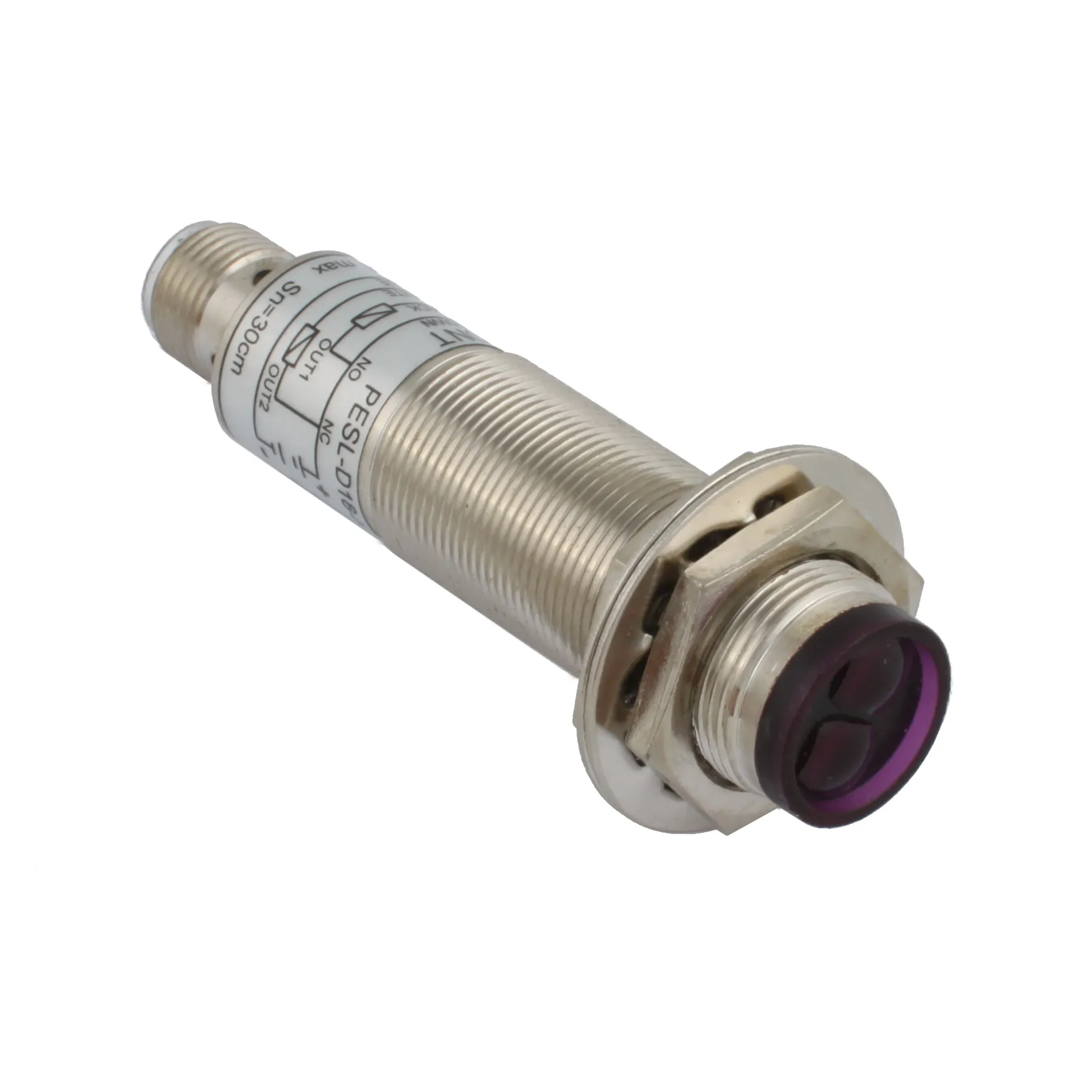 INNOCONT Фотодатчик диффузионный, М18x1, зона срабатывания до 30 см, -10 +60 С, 12…24 VDC, IP67, выход: NPN NO + NC, макс. ток 200 мА, время реакции 3 мс, разъем М12 PESL-D18-NOC30D (connector)