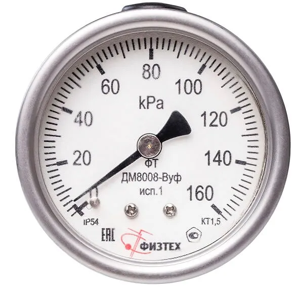 Вакуумметры, мановакуумметры, манометры виброустойчивые ДВ8008-ВУф, ДА8008-ВУф, ДМ8008-ВУф исп 1 (Диаметр: 63 мм)