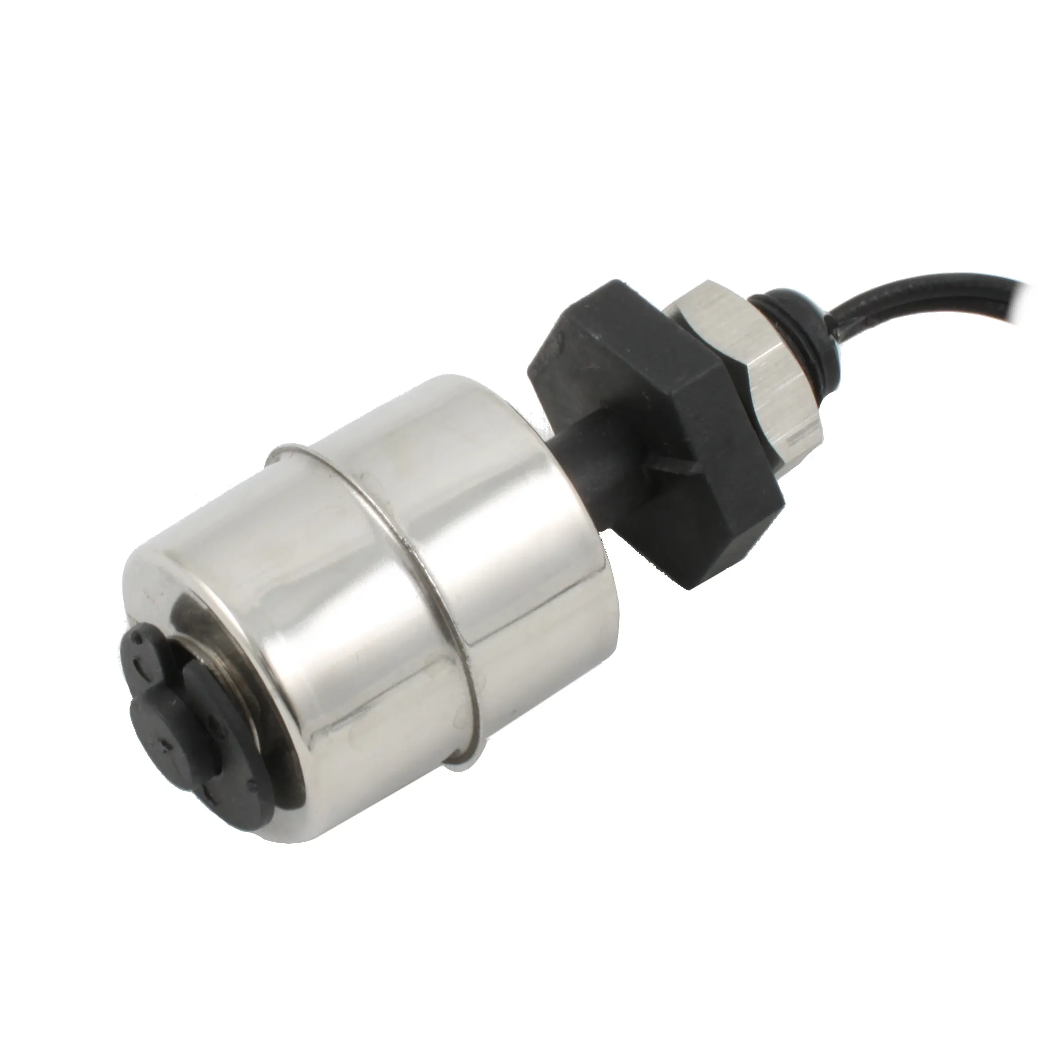 Поплавковый датчик уровня жидкости, вертикальное исполнение, -20 +80 С, соединение- резьба 1/8"PF полипропилен, кабель 500 мм, поплавок D=25 мм нерж. сталь