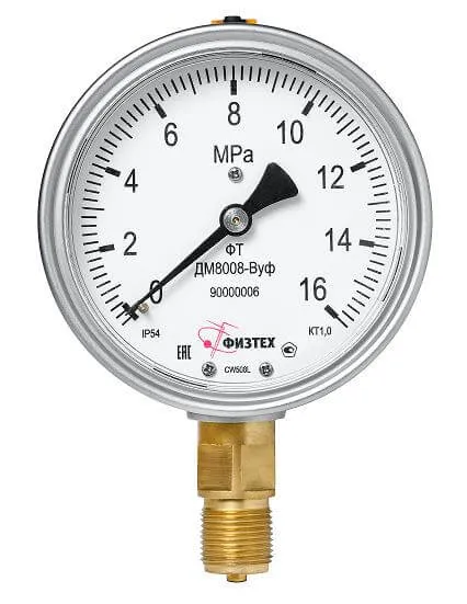 Вакуумметры, мановакуумметры, манометры виброустойчивые ДВ8008-ВУф, ДА8008-ВУф, ДМ8008-ВУф (Диаметр: 100 мм)