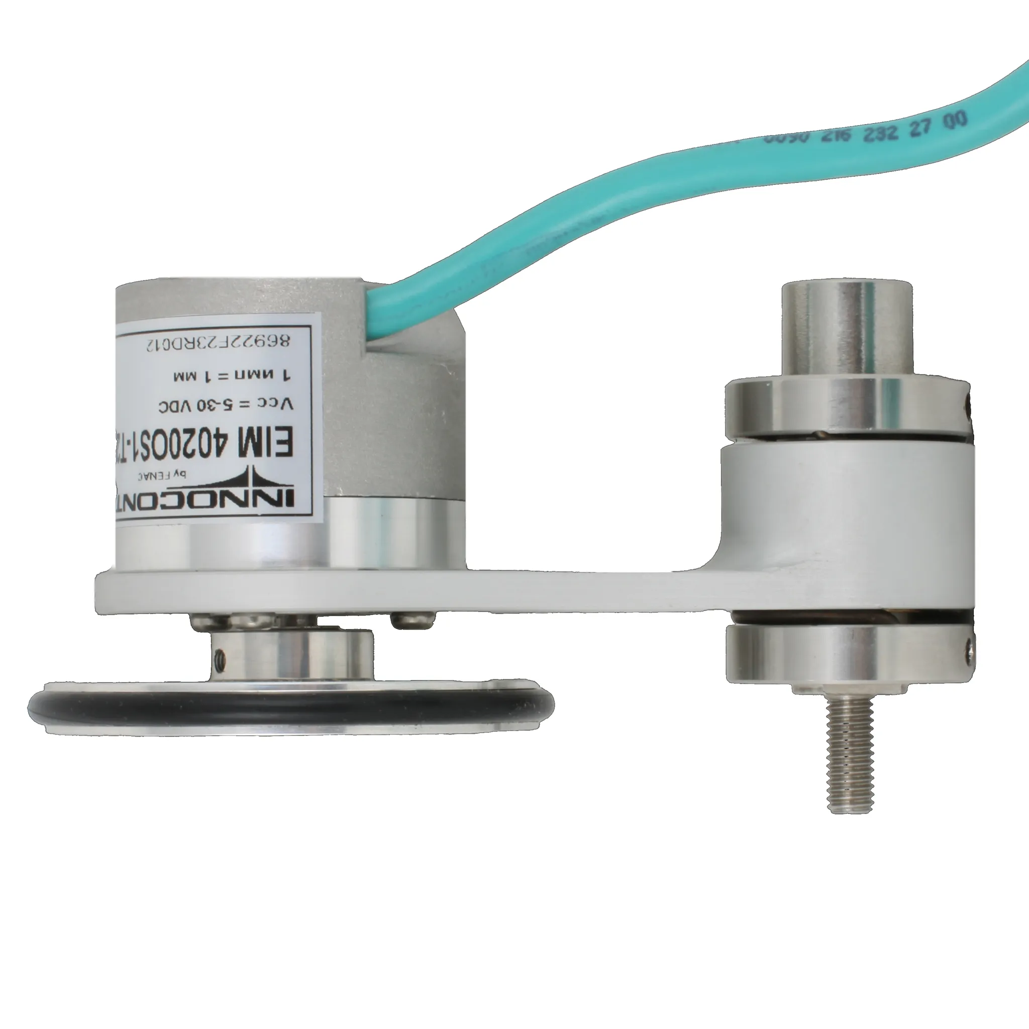 Инкрементальный энкодер D=40мм с мерным колесом L=200мм, контактная поверхность - резина, профиль гладкий, 1имп/0,5мм, 5…30VDC, выход HTL, IP64, -20…+85°C, тангенциальный кабель 2м