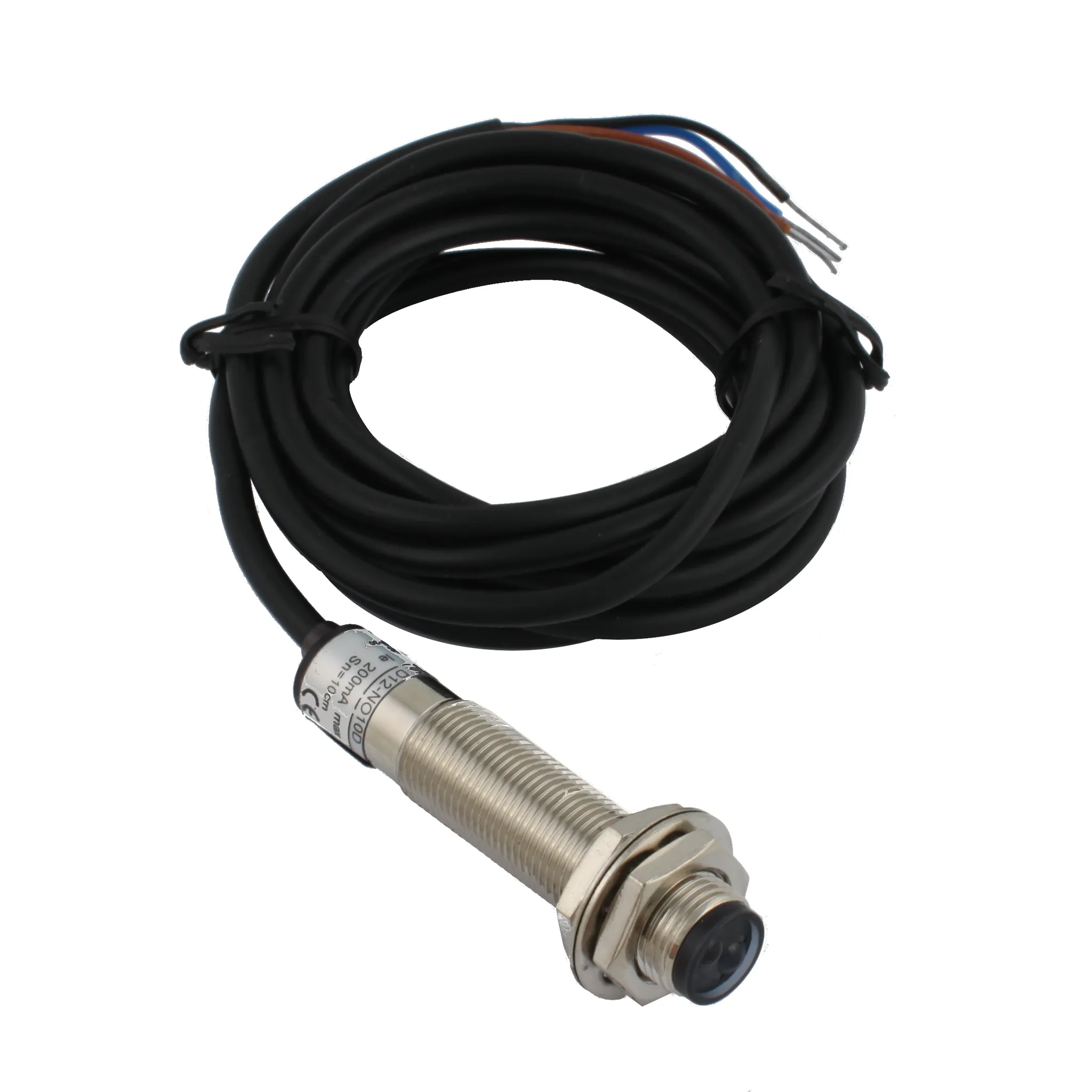 INNOCONT Фотодатчик диффузионный, М12x1, зона срабатывания до 10 см, -10 +60 С, 12…24 VDC, IP67, выход: NPN NO, макс. ток 200 мА, время реакции 3 мс, кабель 2 м PES-D12-NO10D