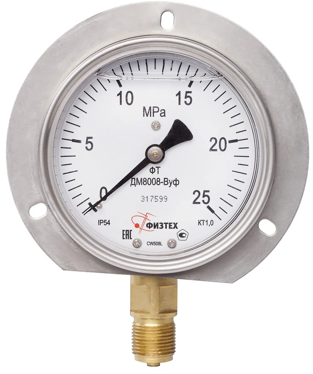 Вакуумметры, мановакуумметры, манометры виброустойчивые ДВ8008-ВУф, ДА8008-ВУф, ДМ8008-ВУф (Диаметр: 100 мм)