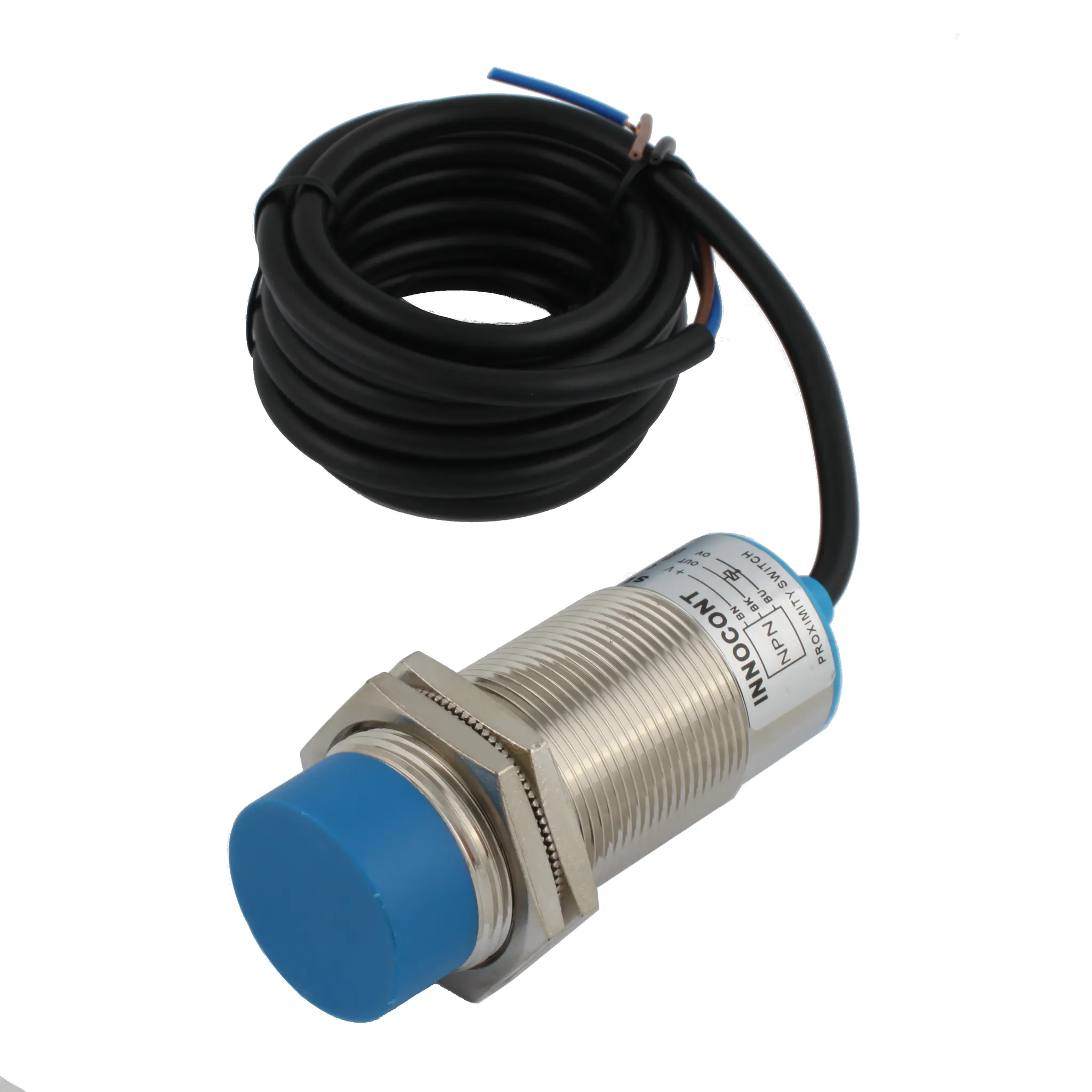 INNOCONT Индуктивный датчик, M30x1,5, L=78 мм, неэкранированный, зона срабатывания 15 мм, -25 +60 С, 12…24 VDC, IP65, выход: NPN NO, макс. ток 200 мА, кабель 2 м SL-30N15C