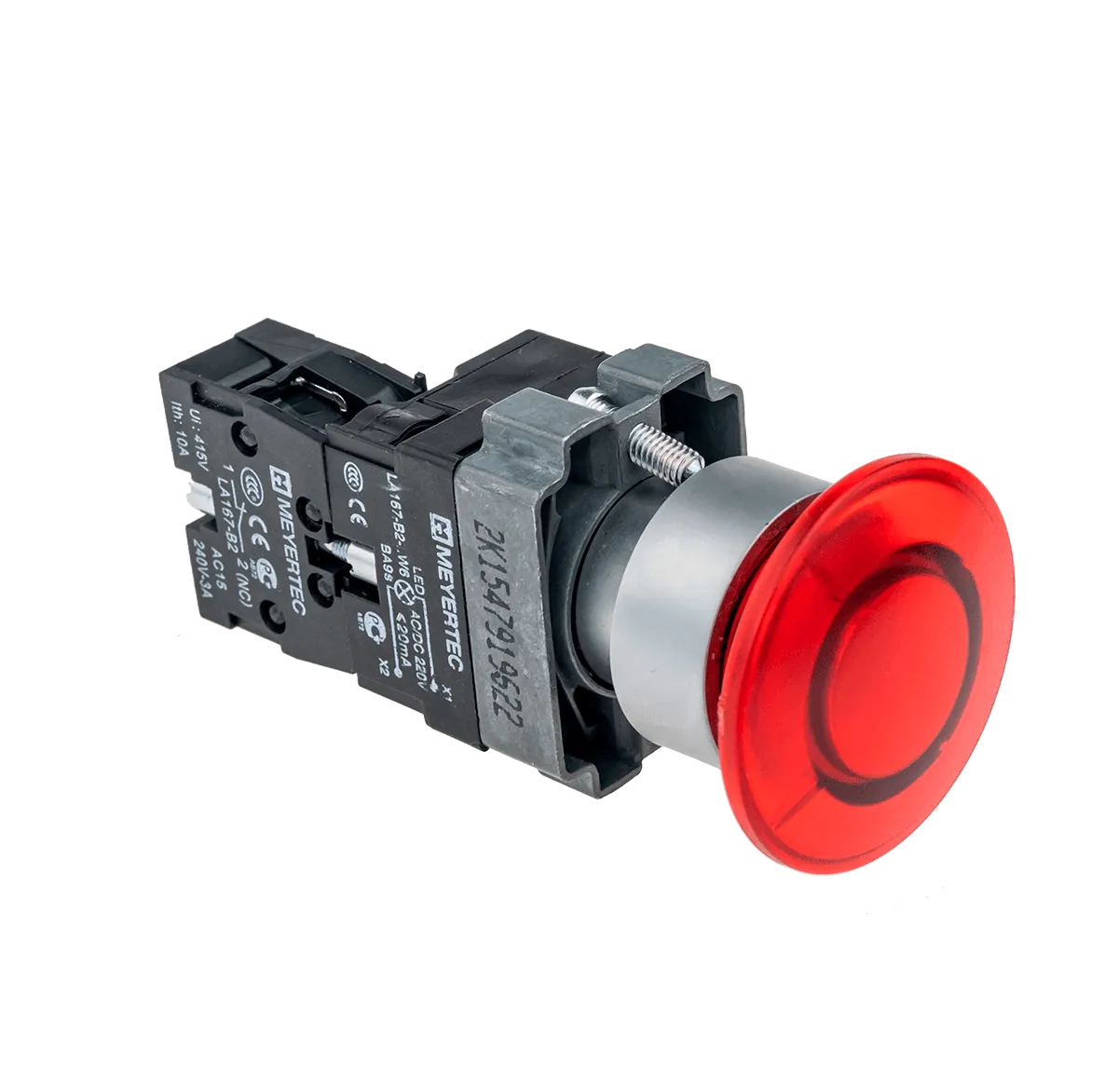 Кнопка грибовидная без фиксации, с подсветкой, 24V, 1NC, красный