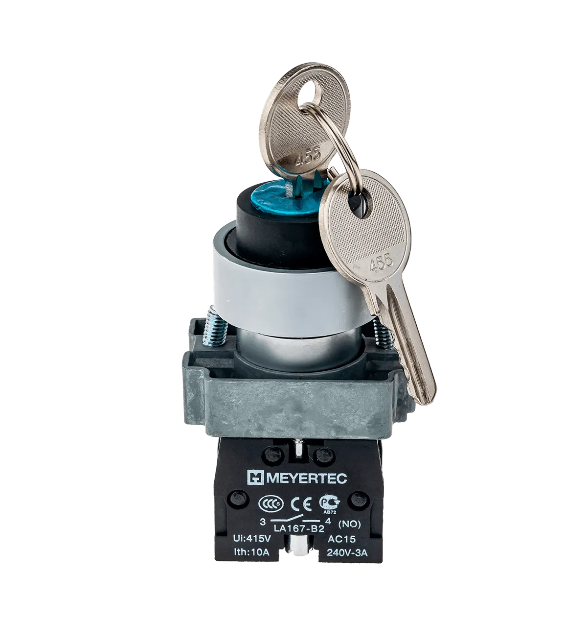 Переключатель с ключом 2 положения 1NO, 1 выемка, с фиксацией