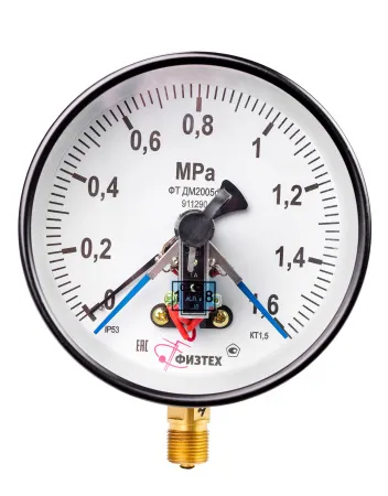 Вакуумметры, мановакуумметры, манометры электроконтактные пылевлагозащищенные ДВ2005ф, ДА2005ф, ДМ2005ф IP53 Тех.стекло (Диаметр: 160 мм)
